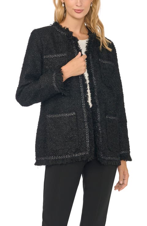 Fringe Trim Crewneck Jacket