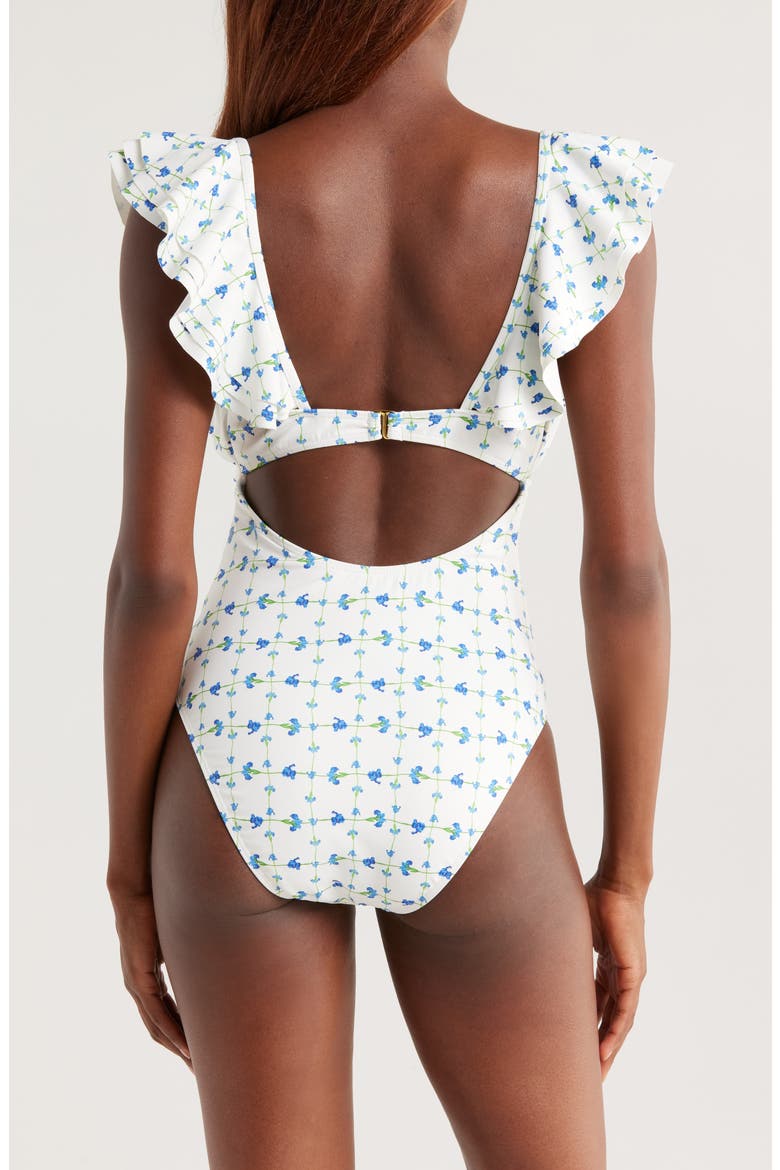Cala Flutter Sleeve One-Piece Swimsuit, Alternate, color, WHITE/ BLUE FLORAL