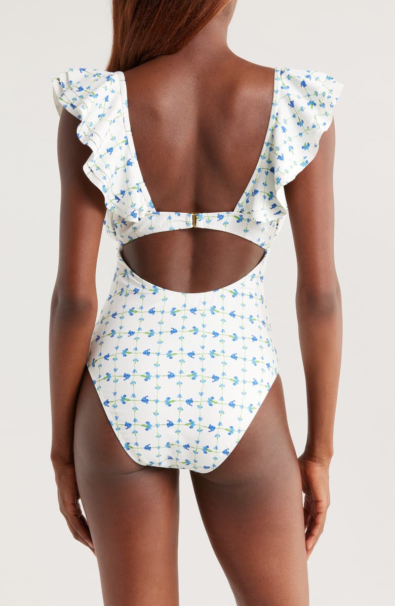Hutch Cala Flutter Sleeve One-Piece Swimsuit, Alternate, color, White/ Blue Floral