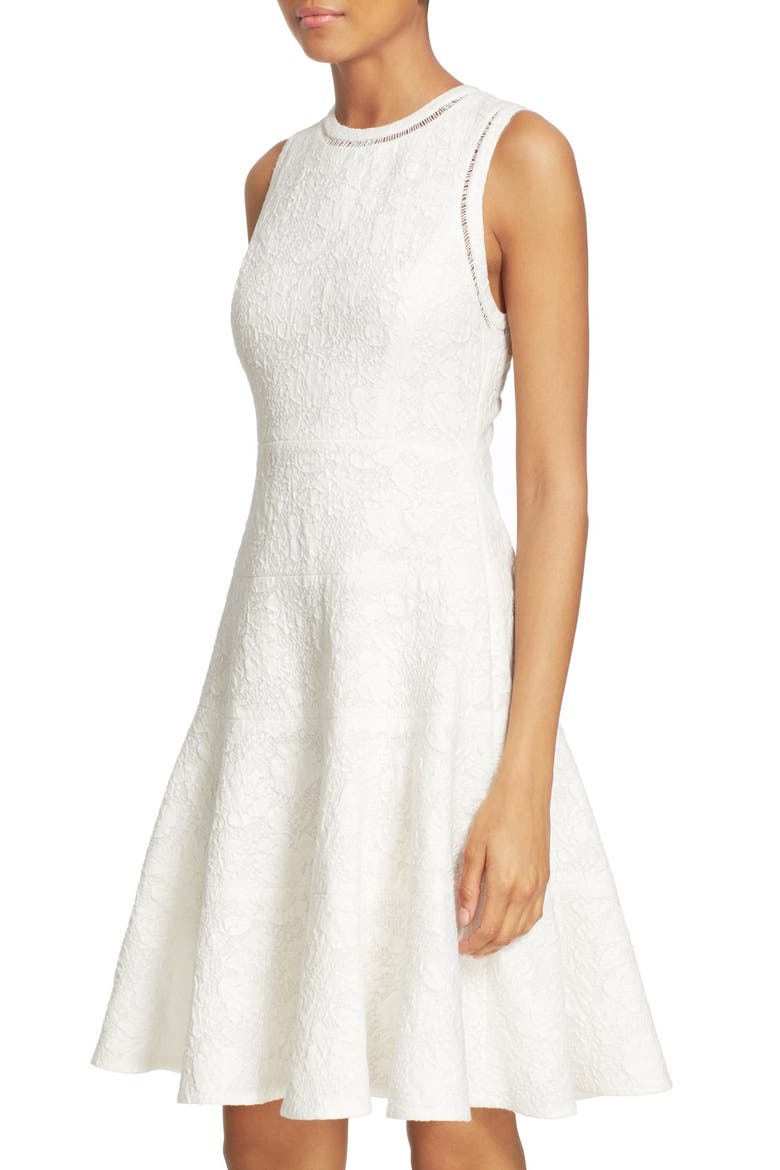 Jacquard Knit Sleeveless Fit & Flare Dress, Alternate, color, SEA SALT