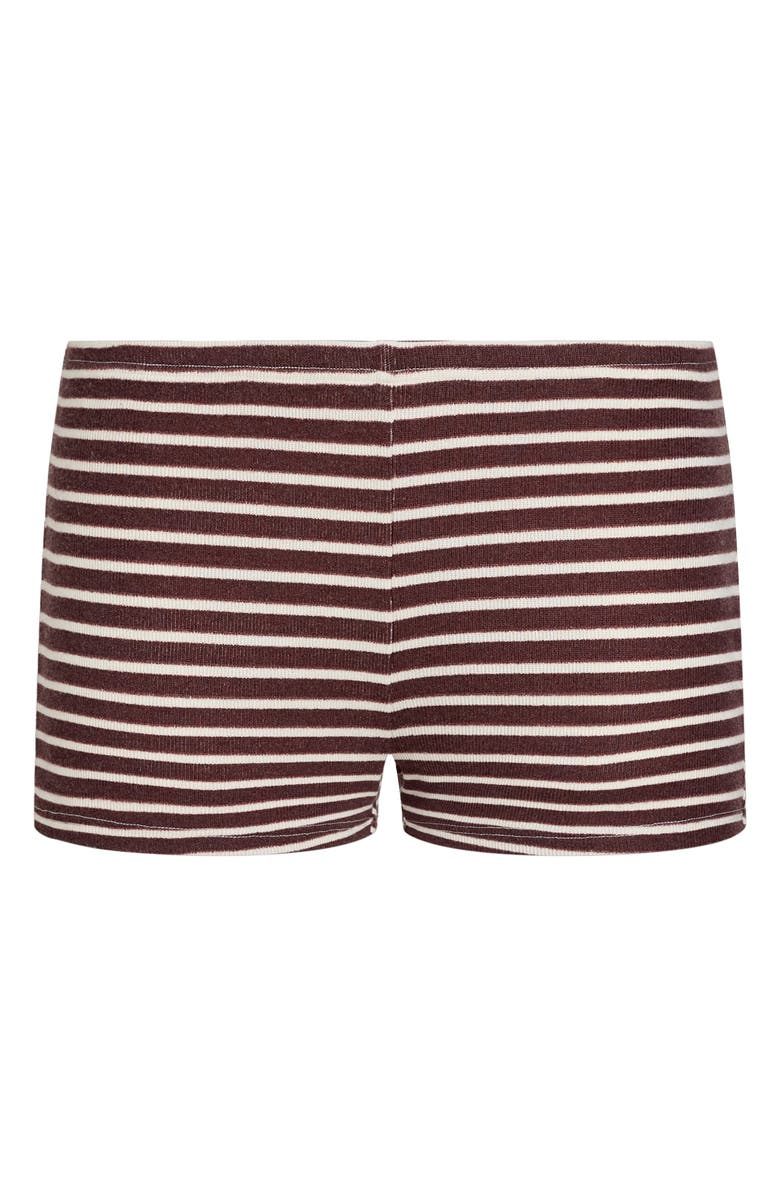 LIONESS Carrie Stripe Low Rise Knit Shorts, Alternate, color, Wine Stripe