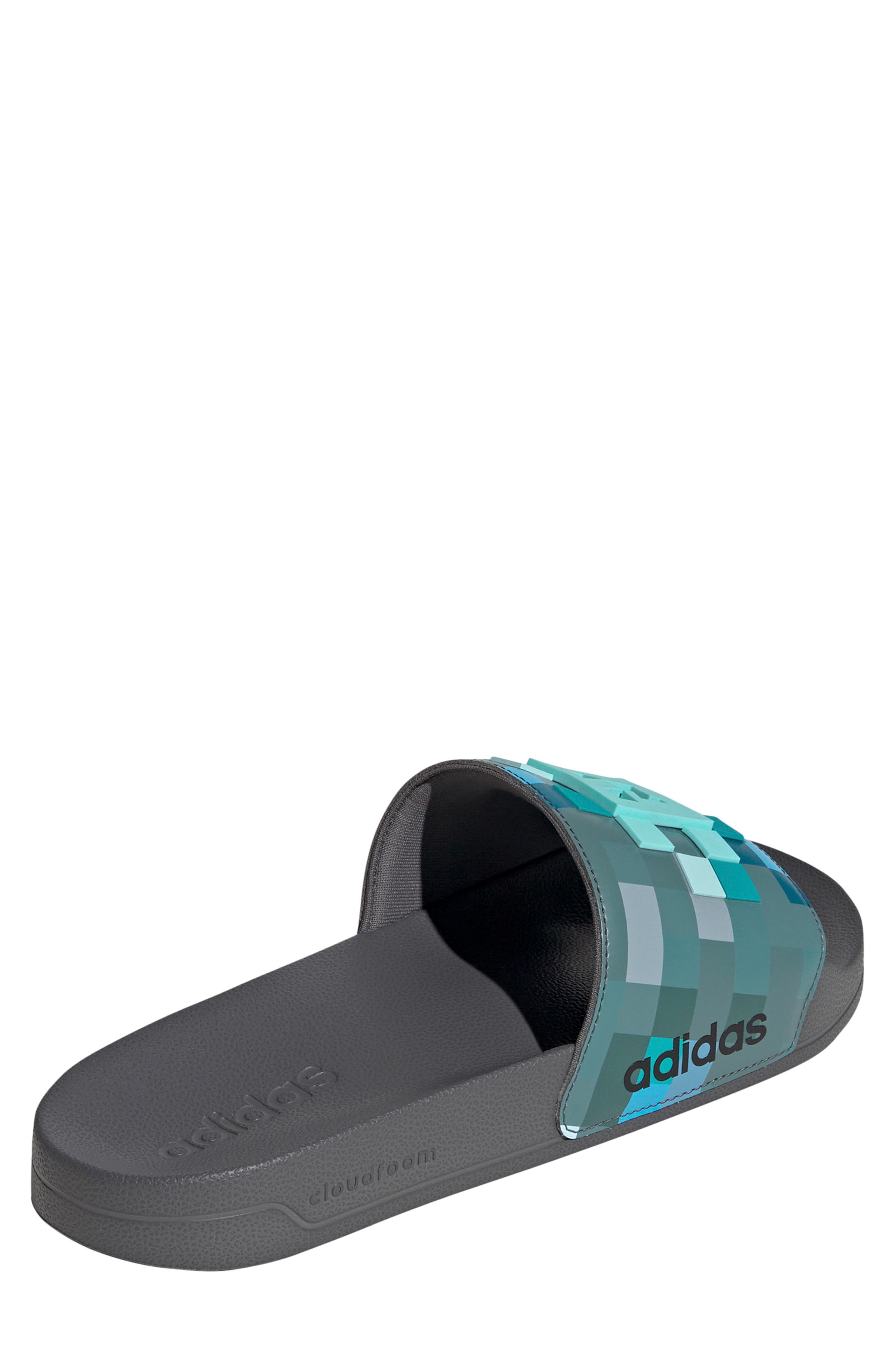 Adilette Shower Minecraft Slide Sandal, Alternate, color, GREY/ GREY/ GREY