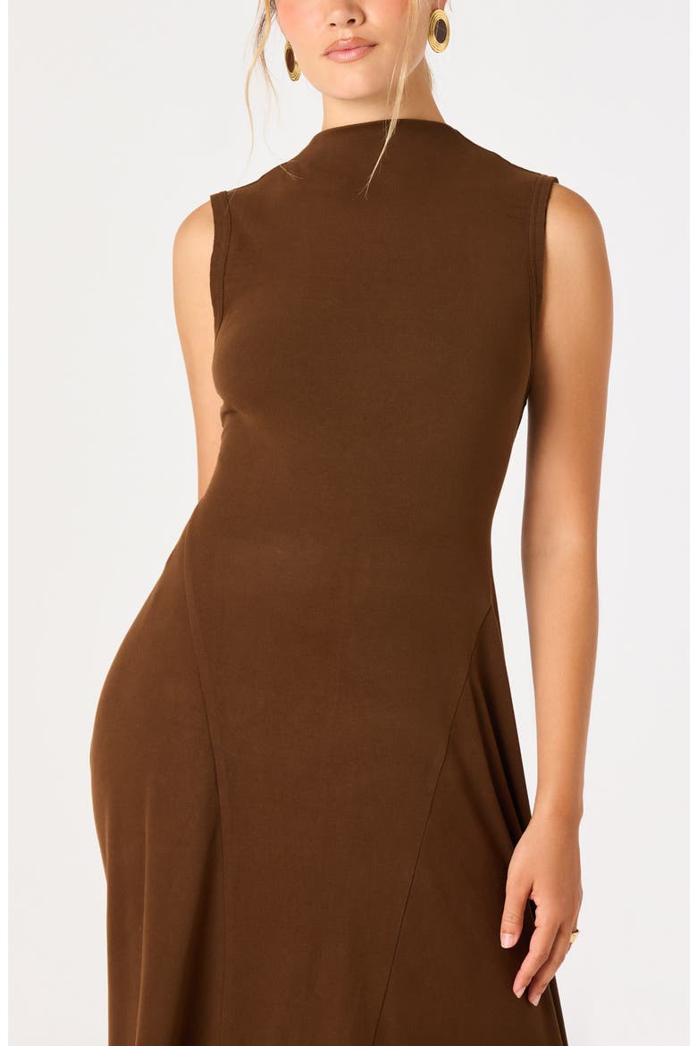 Geraldean Mock Neck Midi Dress, Alternate, color, DARK BROWN