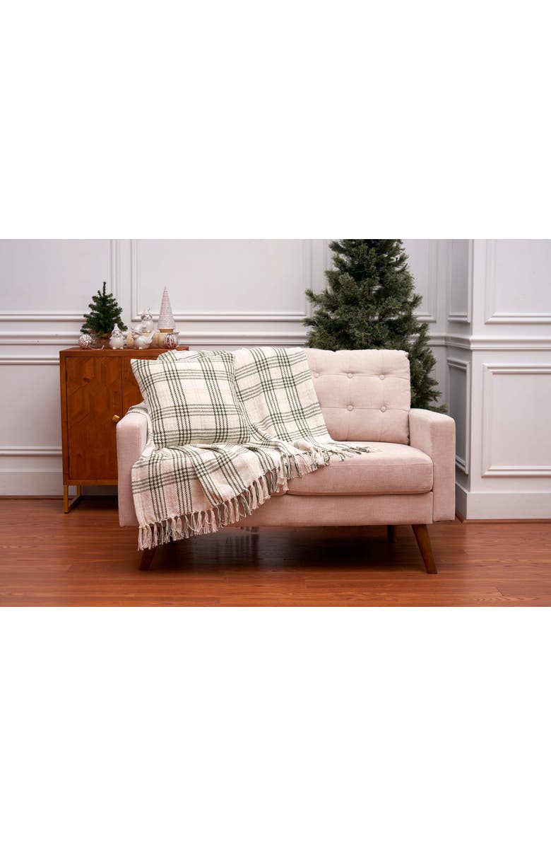 C&F Home Sage & Gold Plaid Throw Pillow, 18" x 18", Alternate, color, White