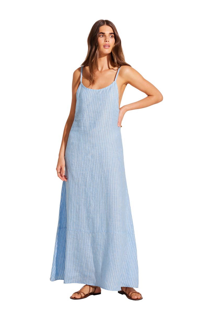 Vitamin A<sup>®</sup> Mari Stripe Linen Cover-Up Maxi Sundress, Alternate, color, Summer Stripe