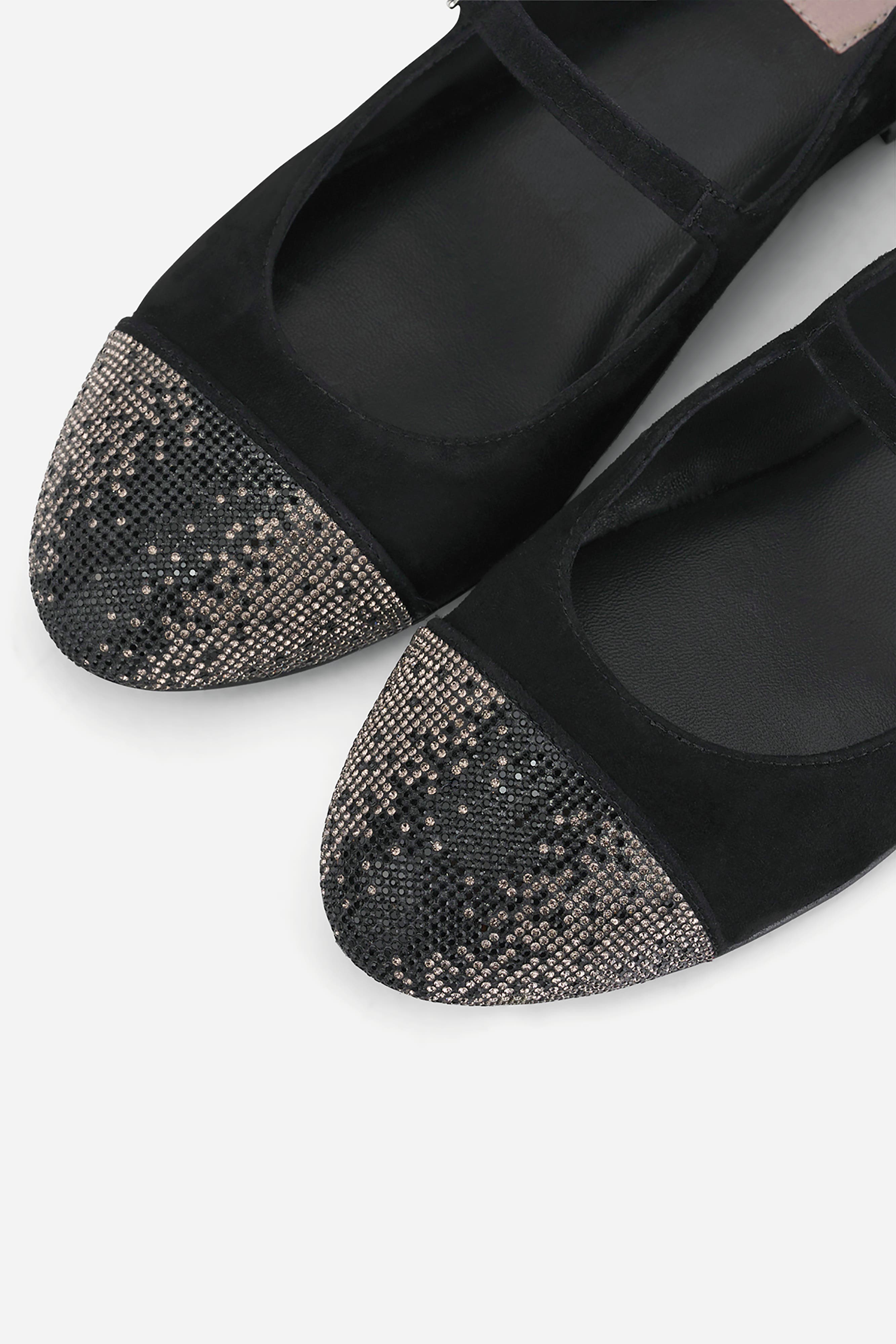 AGL Milly Strass Sparkling Cap Toe Ballet Flat, Alternate, color, Black