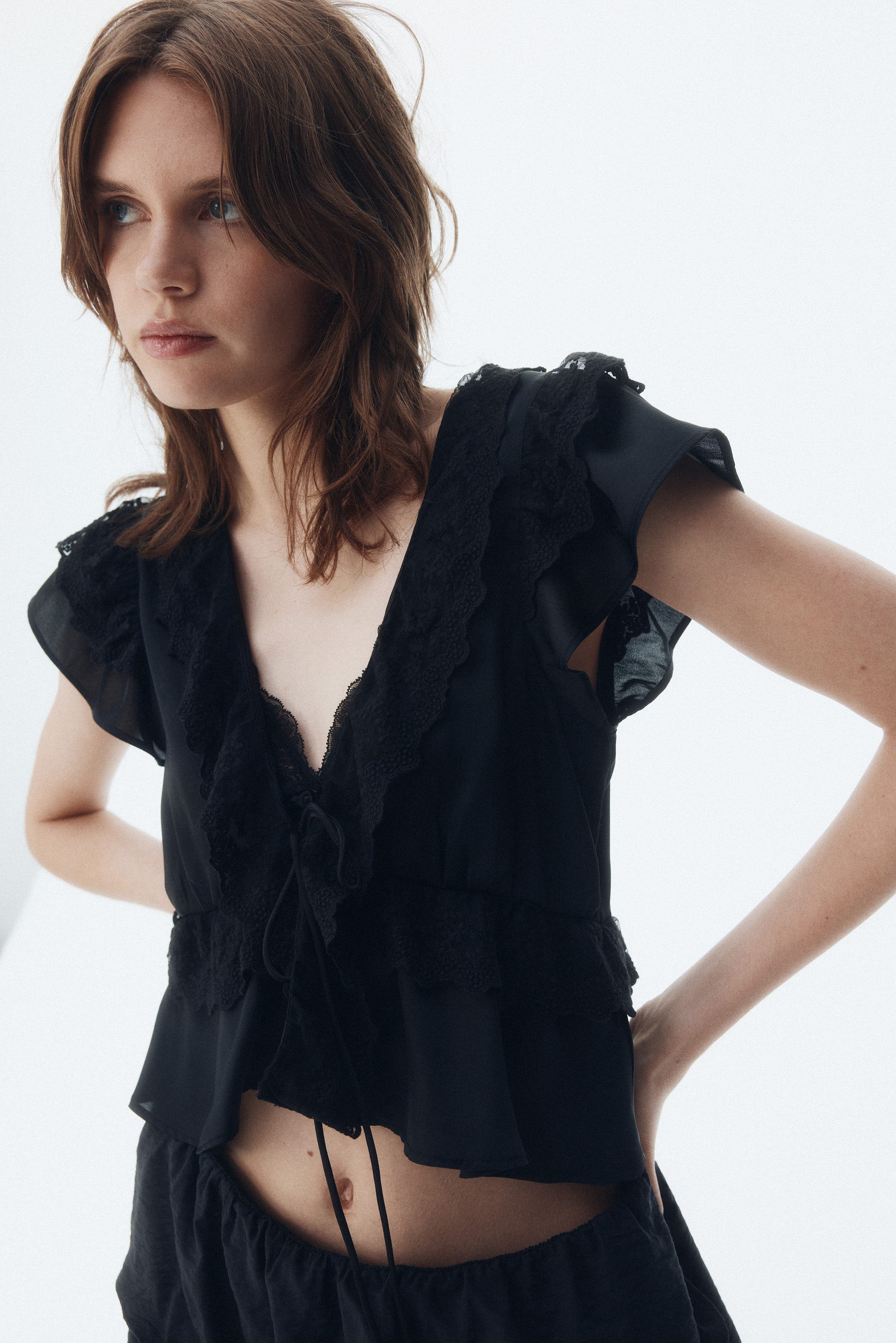 Flounce-trimmed Satin Blouse - image 2