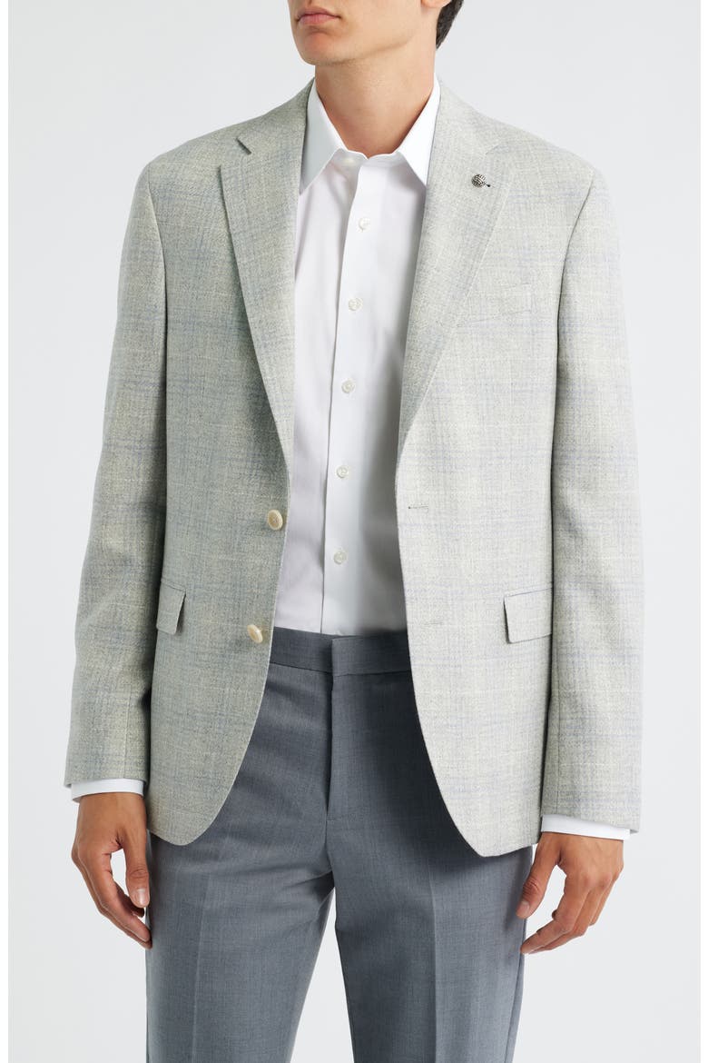 Midland Contemporary Fit Light Grey Deco Plaid Wool & Cashmere Sport Coat, Main, color, LIGHT GREY