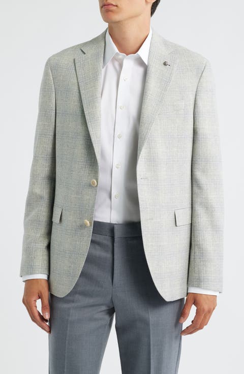 Midland Contemporary Fit Light Grey Deco Plaid Wool & Cashmere Sport Coat