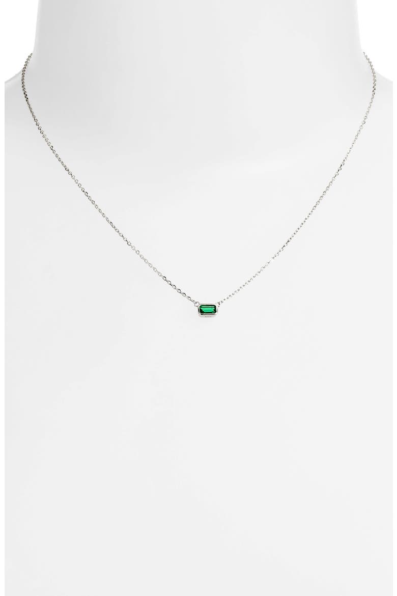 Sterling Silver Cubic Zirconia Delicate Birthstone Pendant Necklace, Alternate, color, MAY- EMERALD- SILVER