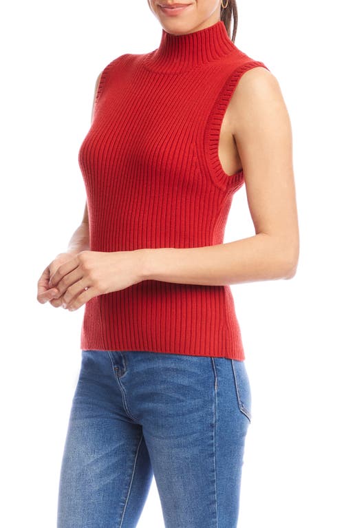 Karen Kane Turtleneck Rib Sleeveless Top In Red