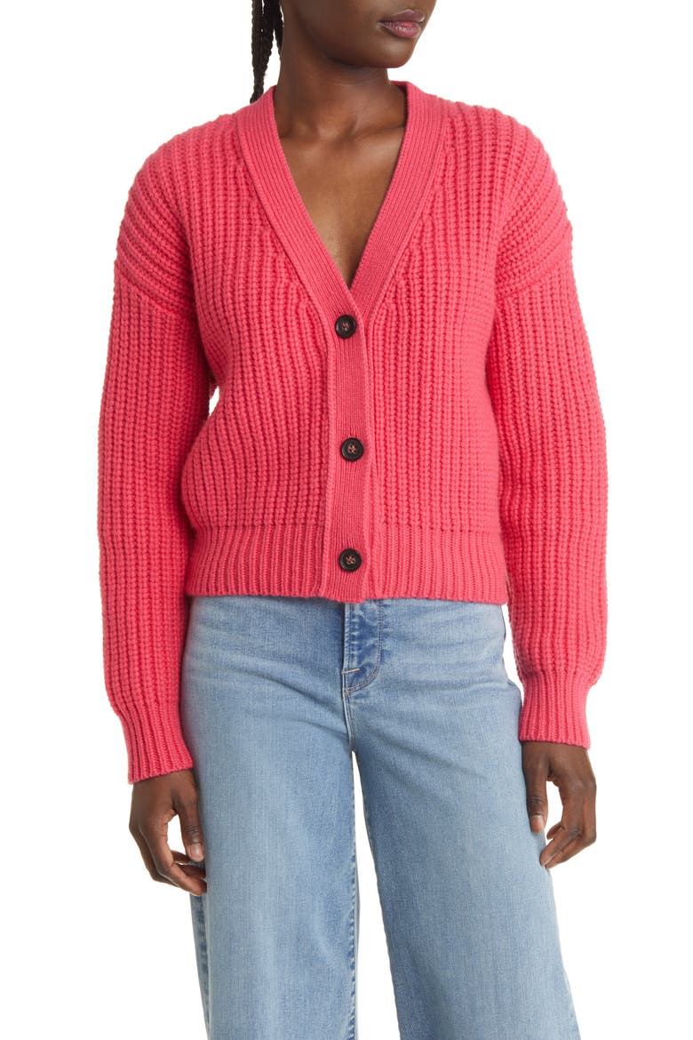 '70s Wool Cardigan, Main, color, POP ROSE
