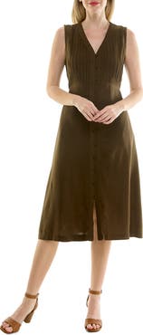 Nicole Miller Pintucked Sleeveless Midi Dress