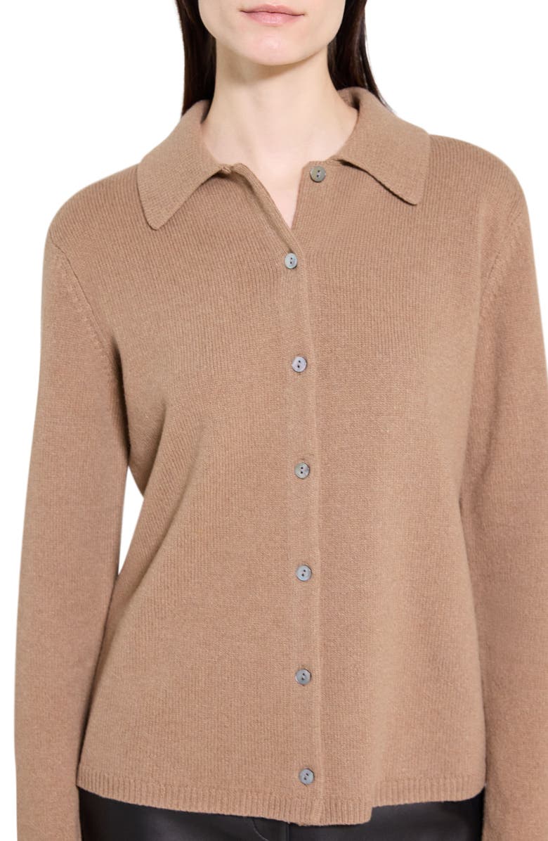 Theory Collar Cashmere & Wool Rib Cardigan, Alternate, color, Camel