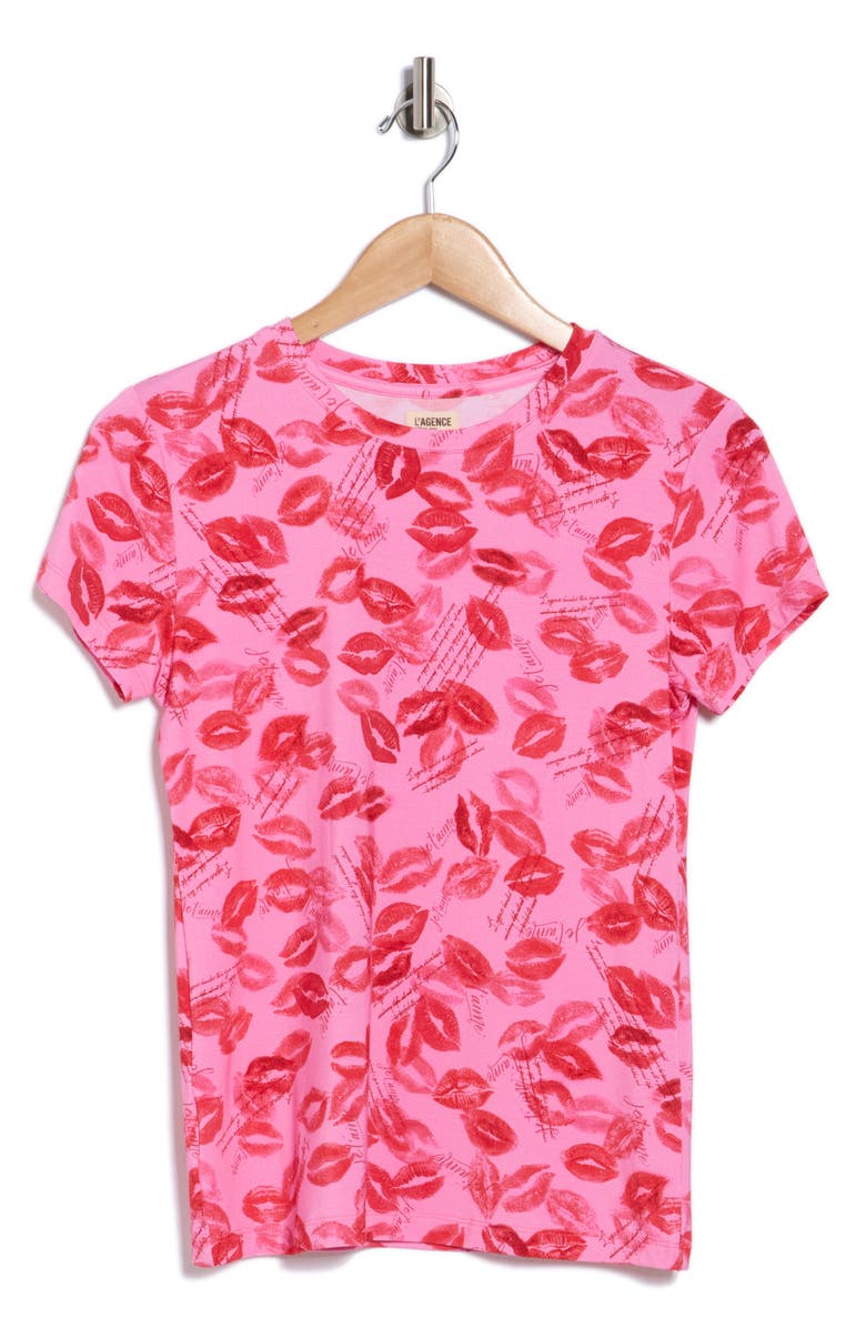 L'AGENCE Ressi Kiss Print T-Shirt, Main, color, Valentine's Kiss