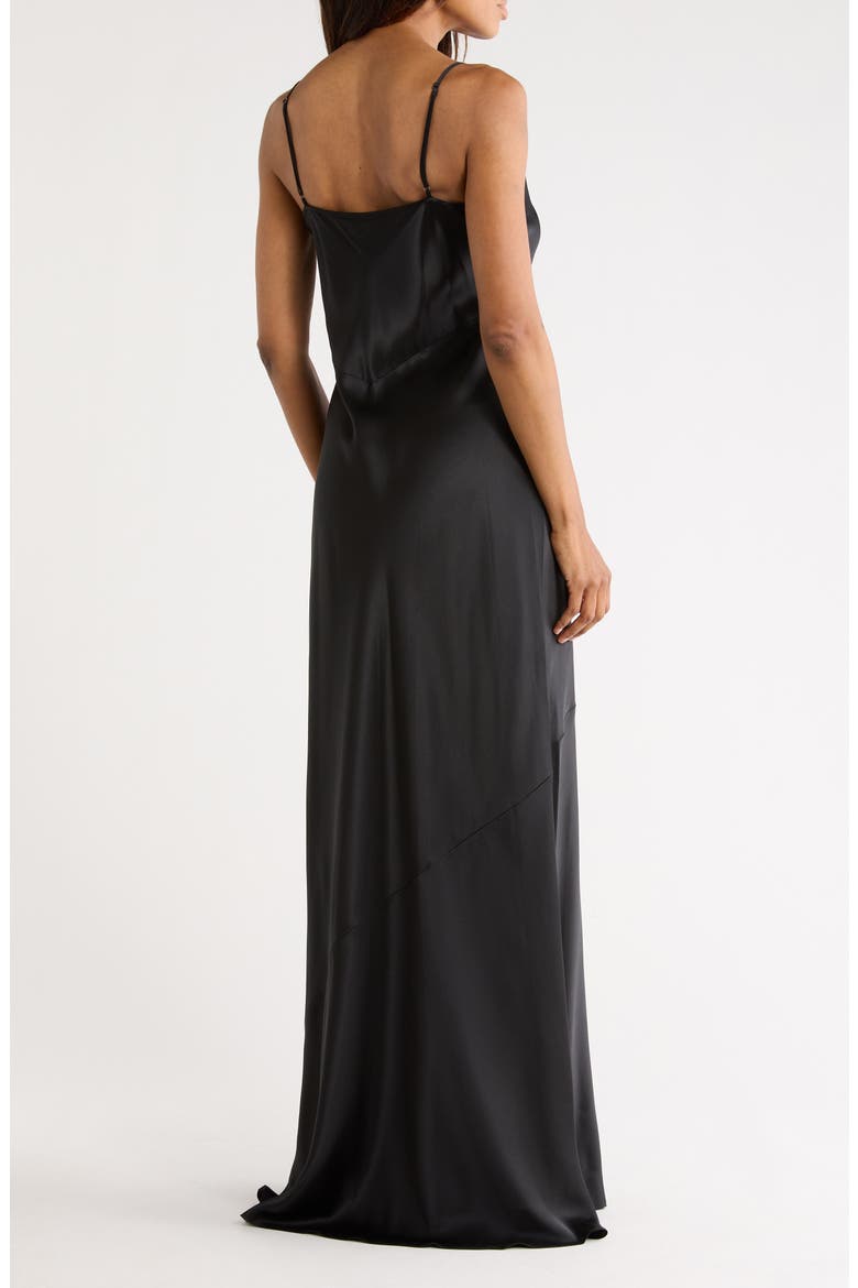 Charmaine Spaghetti Strap Silk Gown, Alternate, color, BLACK