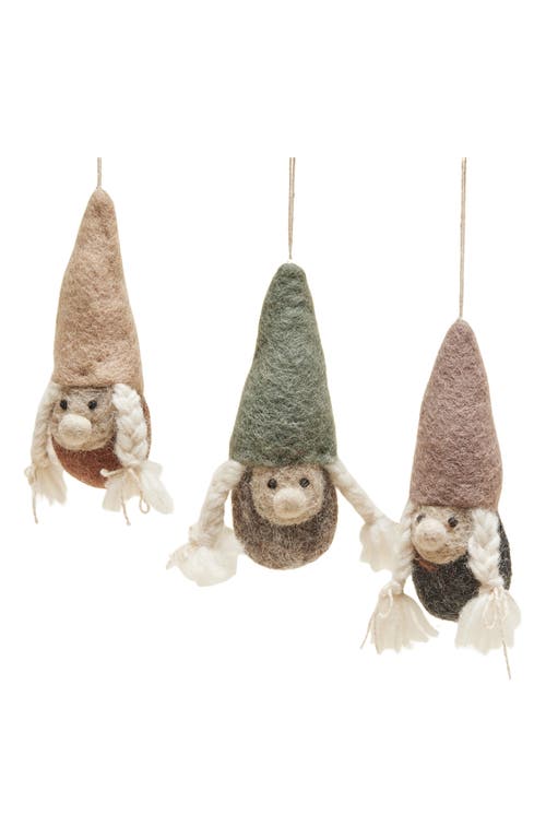 Farmhouse Pottery Set Of 3 Gnome Felted Wool Ornaments in Multi 