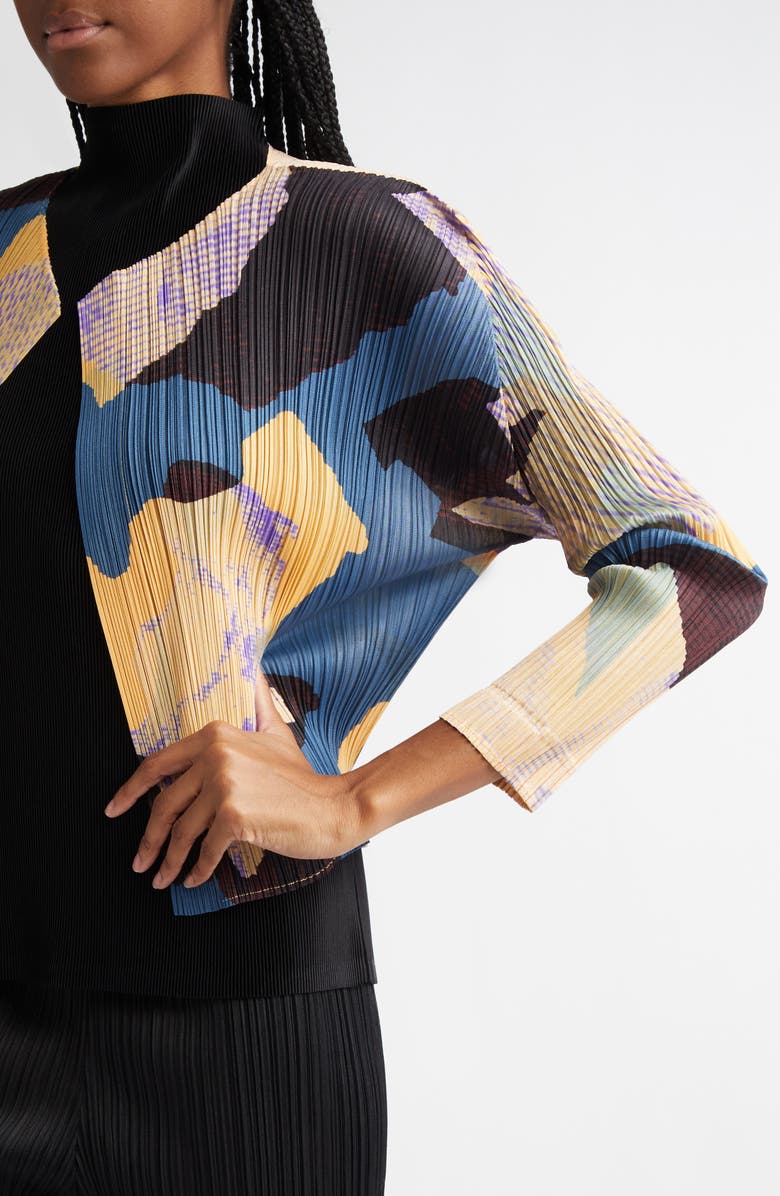Pleats Please Issey Miyake Meteorite Print Pleated Open Front Cardigan, Alternate, color, 