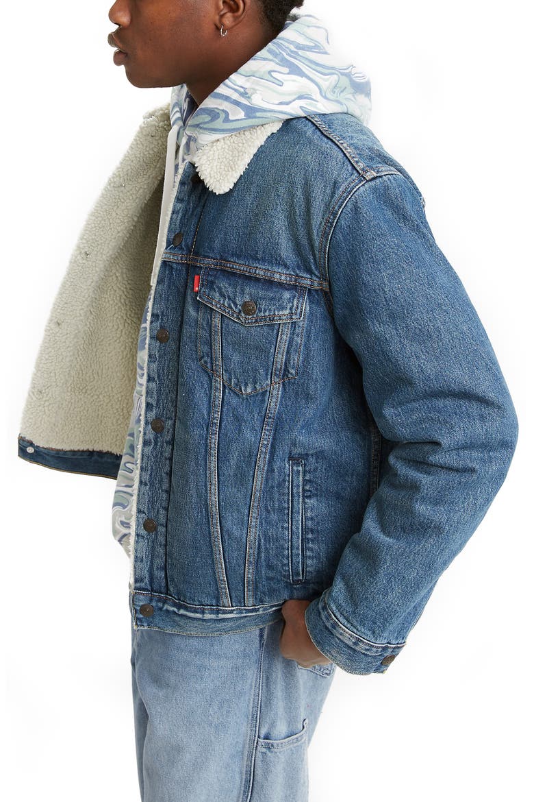 Levis® Fleece Denim Trucker Jacket, Alternate, color, FABLE SHERPA TRUCKER