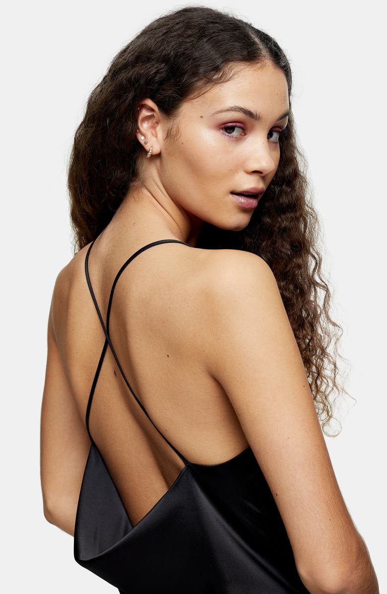 Topshop Cowl Back Satin Slipdress, Alternate, color,