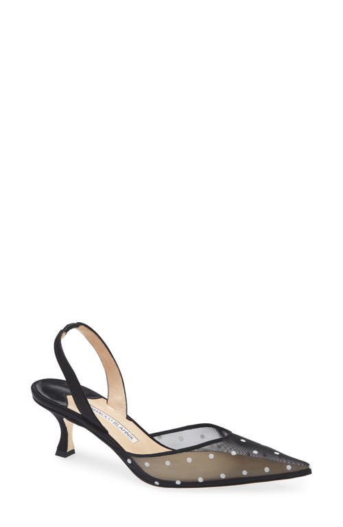 Manolo Blahnik Carolyne Polka Dot Pointed Toe Slingback Pump