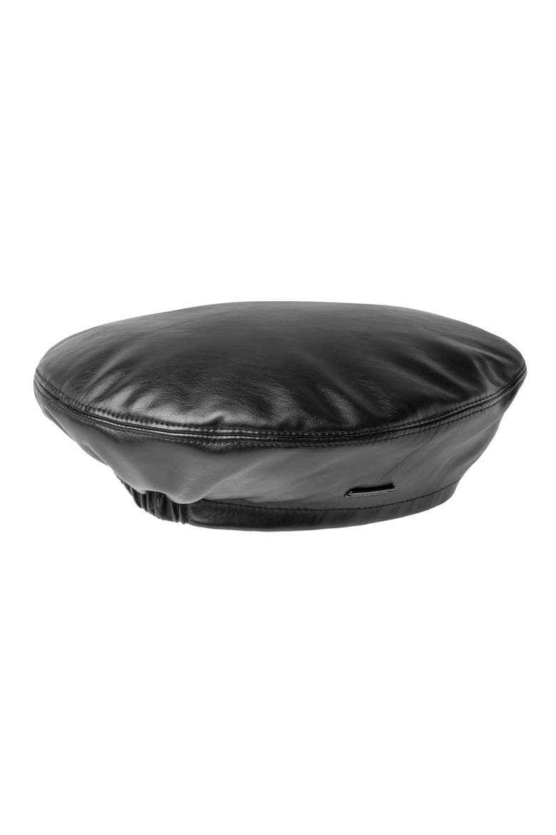 Faux Leather Beret, Main, color, BLACK