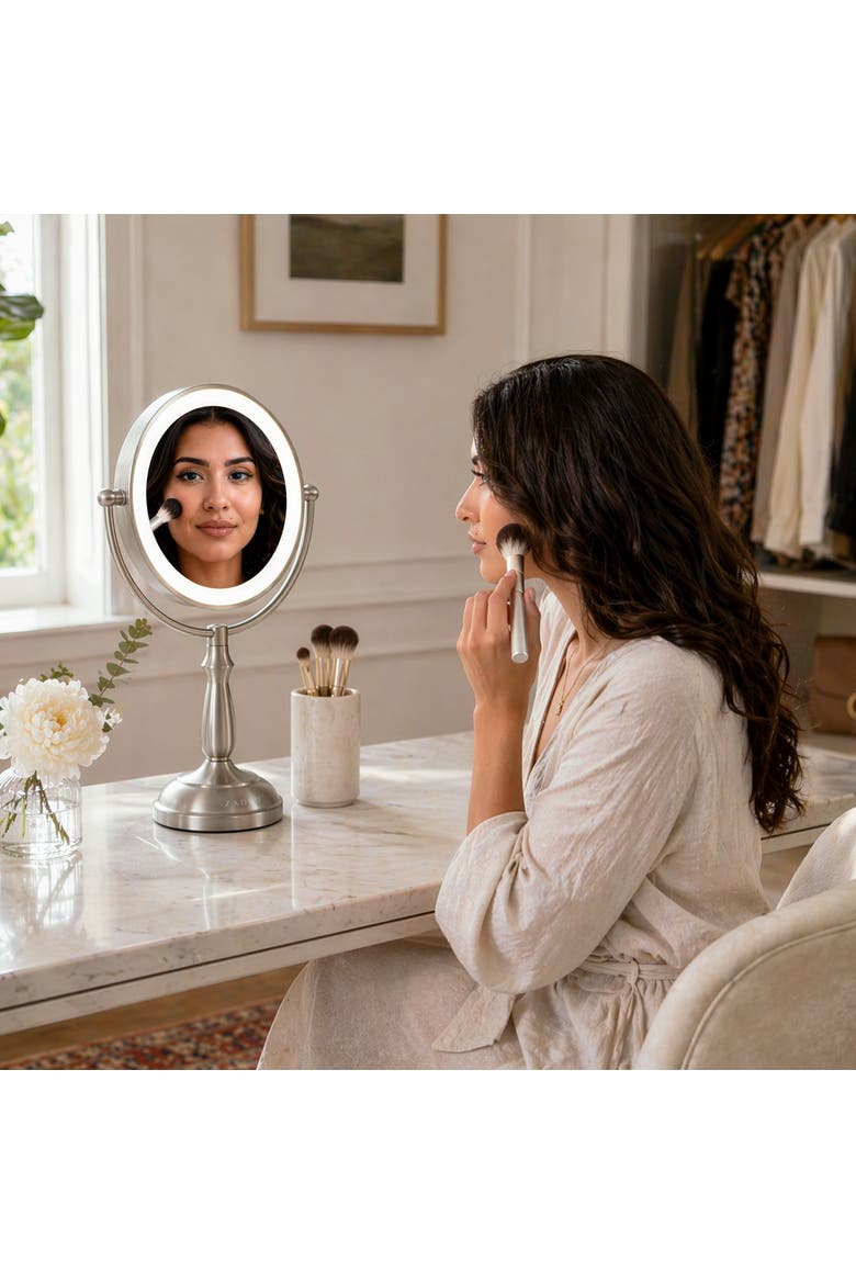 Lighted Makeup Mirror with 12X/1X Magnification & Touch Base Controls, Alternate, color, Satin Nickel