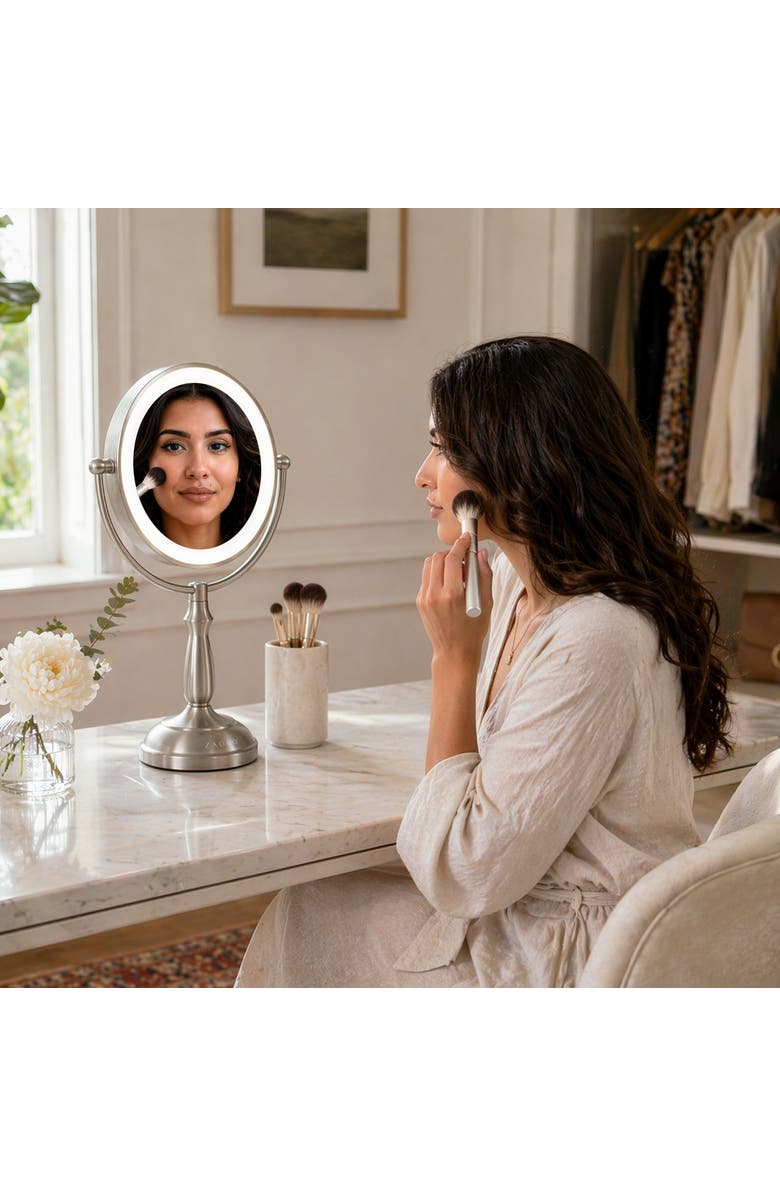 Zadro Lighted Makeup Mirror with 12X/1X Magnification & Touch Base Controls, Alternate, color, Satin Nickel