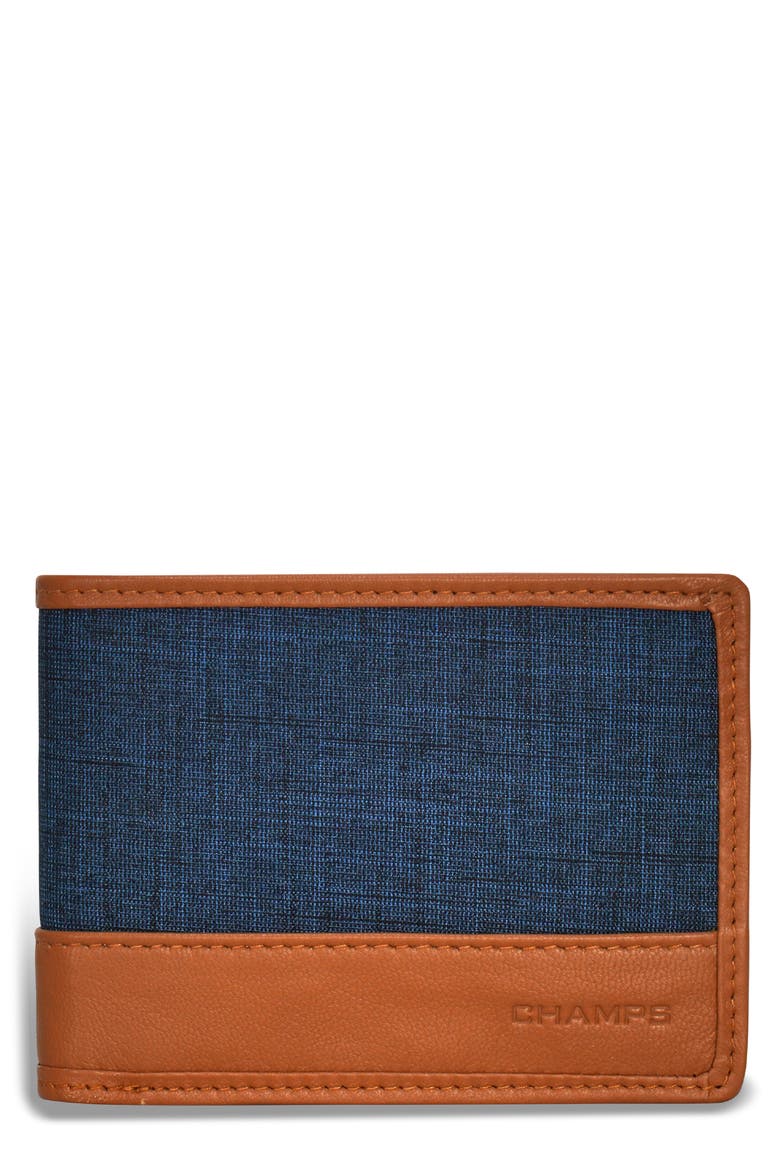 Denim Center Wing Bifold Wallet, Main, color, TAN/BLUE