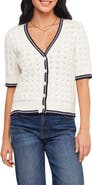 Karen Kane Pointelle Cotton Blend Short Sleeve Cardigan