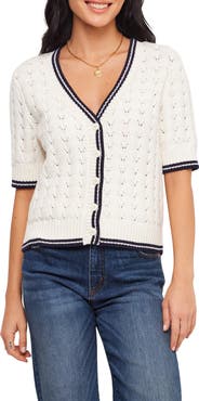 Karen Kane Pointelle Cotton Blend Short Sleeve Cardigan