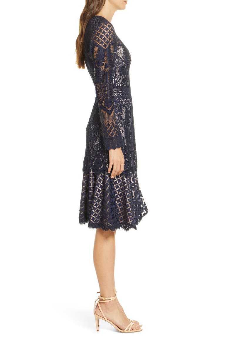 Long Sleeve Lace Cocktail Dress, Alternate, color, NAVY/ PETAL