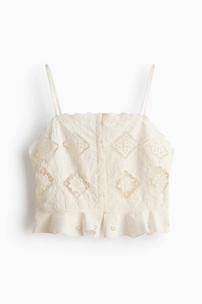 Cropped Top With Eyelet Embroidery, Alternate, color, Cream