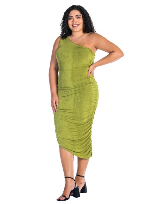 24seven Comfort Apparel One Shoulder Ruched Bodycon Dress In Green