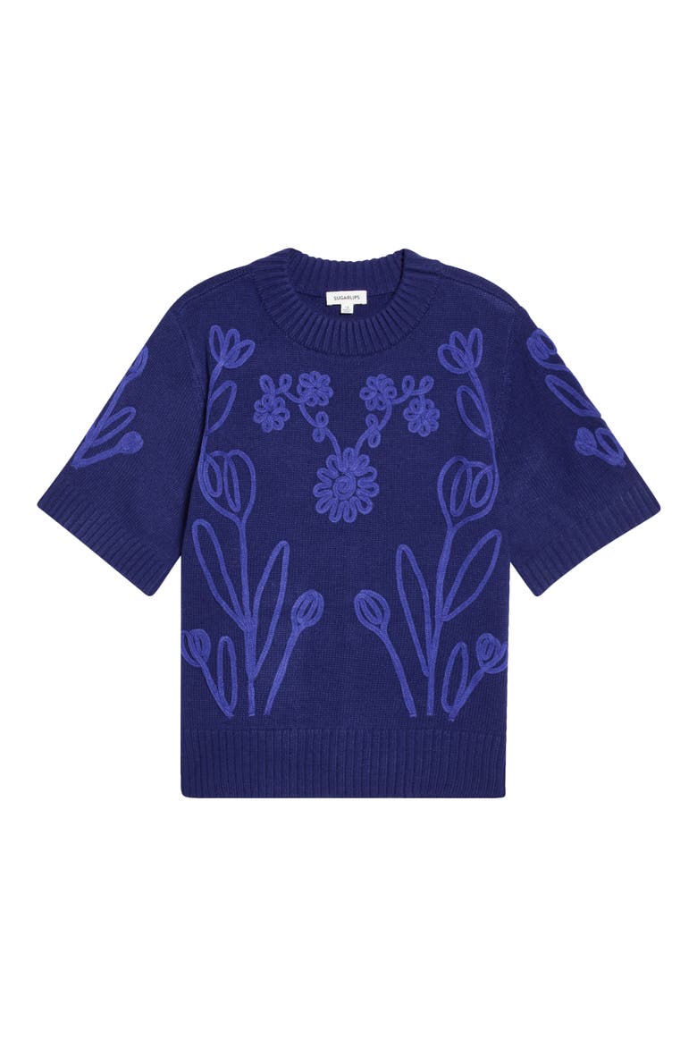 Winsley Floral Embroidered Sweater, Alternate, color, NAVY