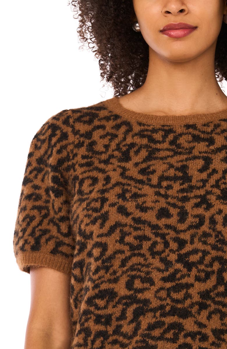 Halogen<sup>®</sup> Leopard Short Sleeve Sweater, Alternate, color, Toasted Coconut