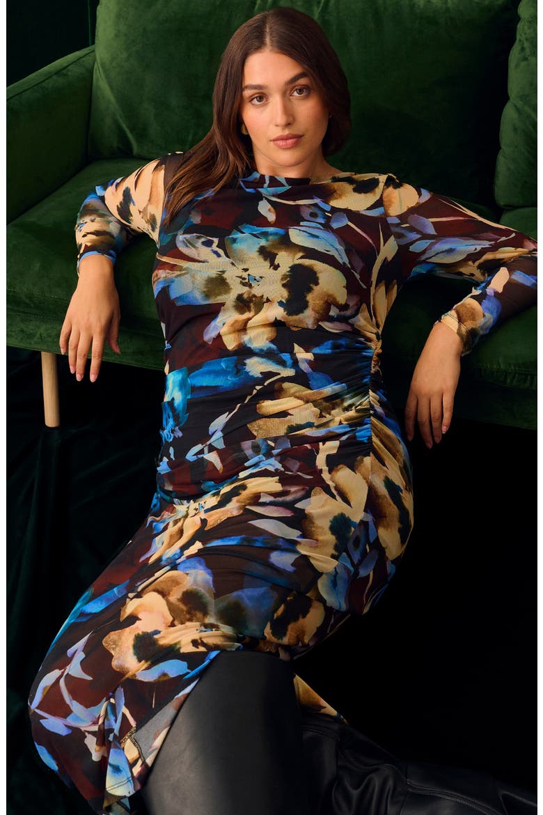 Cleo Ruched Long Sleeve Body-Con Maxi Dress, Alternate, color, CHOC WINTER