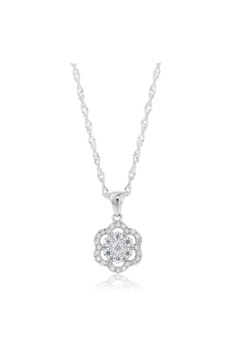 Donatello Gian Sterling Silver Cluster Moissanite Pendant Necklace, Main, color, Silver