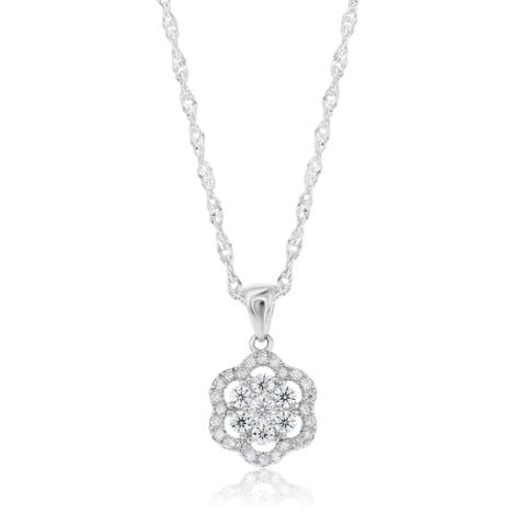 Sterling Silver Cluster Moissanite Pendant Necklace
