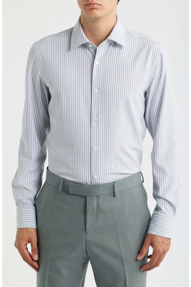 Hank Slim Fit Stripe Stretch Dress Shirt, Main, color, GREEN