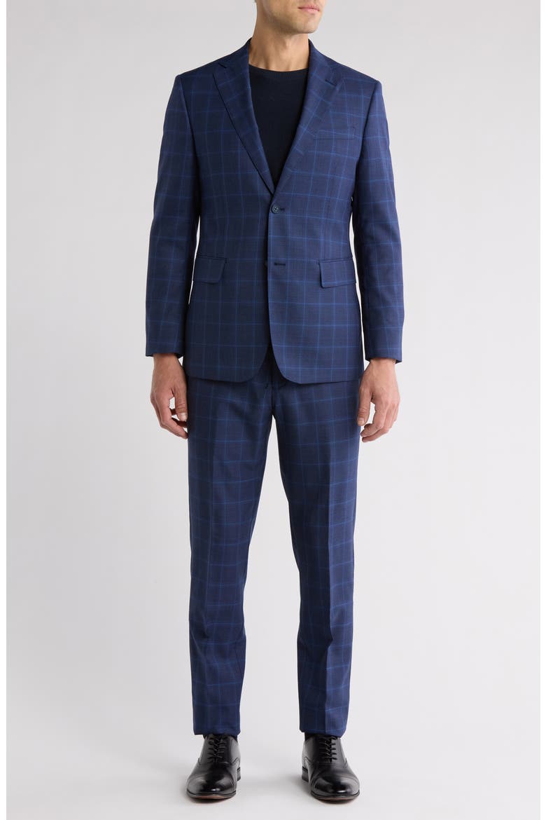 Plaid Blue Wool Blend Suit, Main, color, NAVY