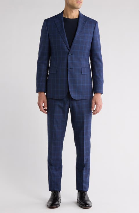 Plaid Blue Wool Blend Suit