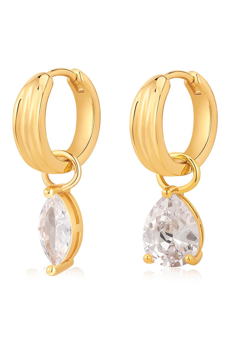 x Dezi The Perfect Pear Huggie Earrings, Main, color, GOLD