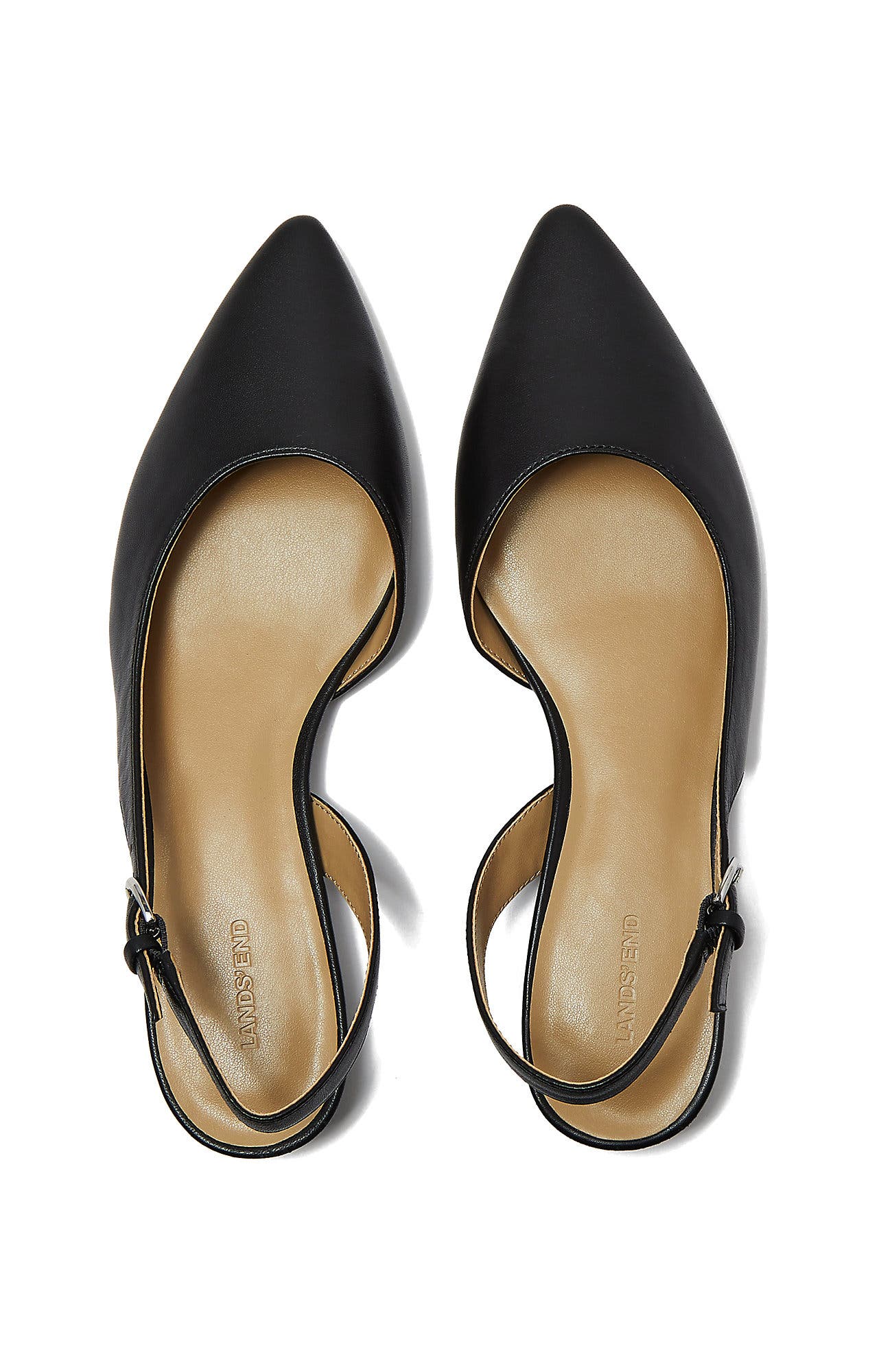 Lands' End Leather Slingback Low Heels, Alternate, color, Black Leather