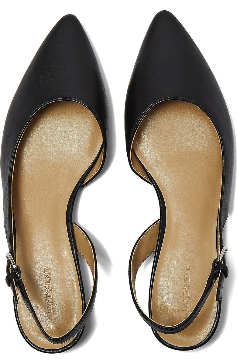 Lands' End Leather Slingback Low Heels, Alternate, color, Black Leather