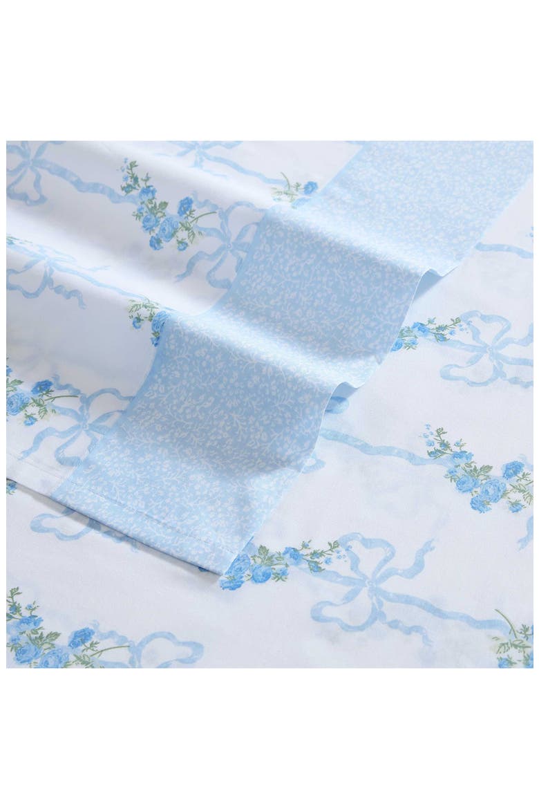 Floral Ribbon 200-Thread Count Cotton Percale Sheet Set, Alternate, color, LIGHT PASTEL BLUE