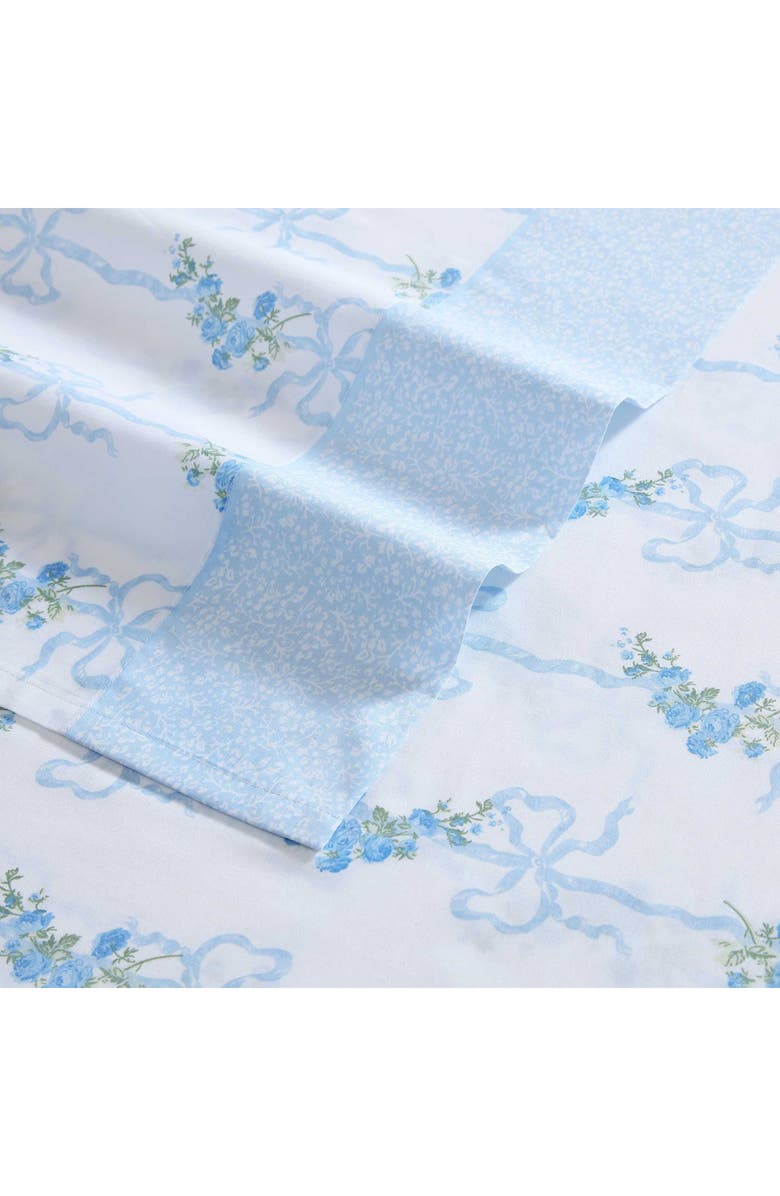 Laura Ashley Floral Ribbon 200-Thread Count Cotton Percale Sheet Set, Alternate, color, Light Pastel Blue