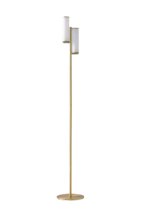 Gemini 64" Industrial LED Standing Floor Lamp with Glass Cylinder Shades, 3-Way Dimming