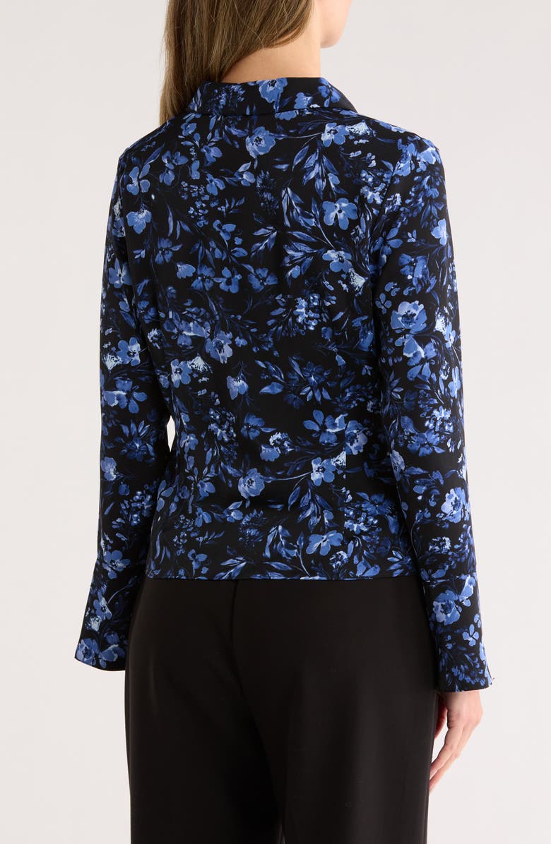 Nicole Miller Floral Long Sleeve Twisted Front Top, Alternate, color, Black Print