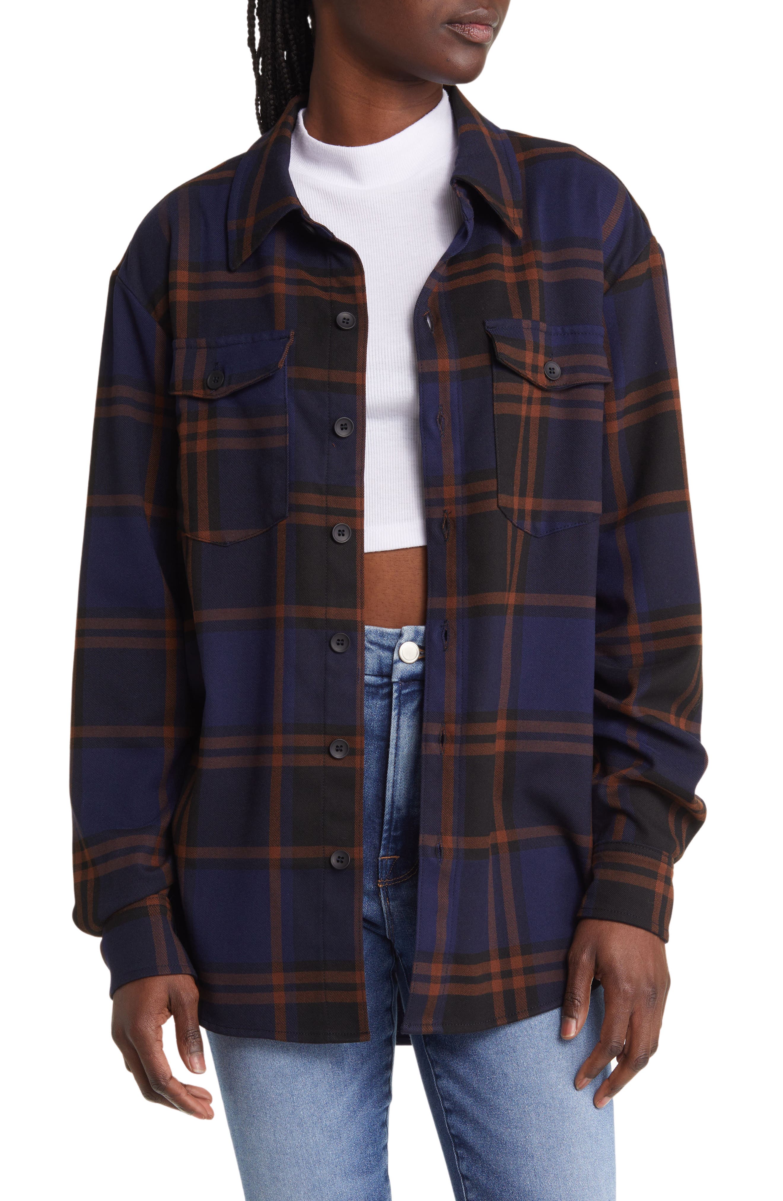 Good American Easy Plaid Flannel Shirt (Women) | Nordstrom